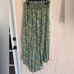 Blue Pleated A-Line Maxi Skirt for Casual Wear